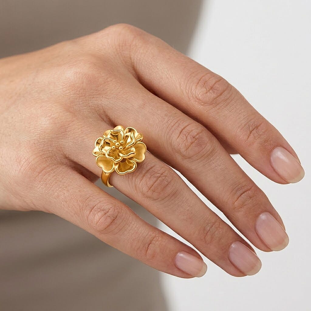5D Flower Ring in 24K Yellow Gold (Size 7.0) 3.38 Grams