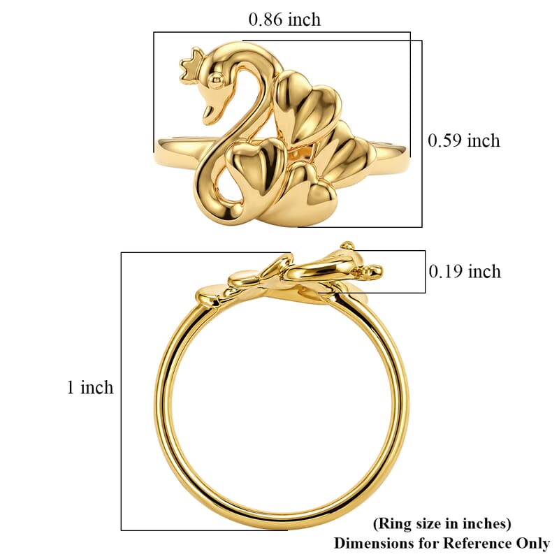 5D Swan with Crown Ring in 24K Yellow Gold (Size 6.0) 1.29 Grams