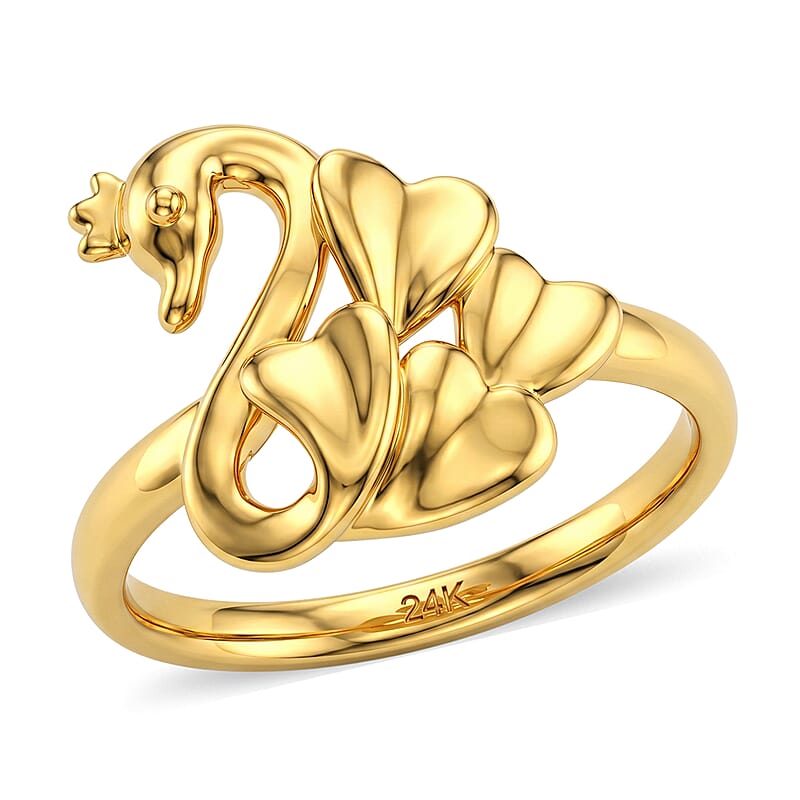 5D Swan with Crown Ring in 24K Yellow Gold (Size 7.0) 1.29 Grams