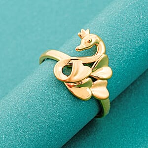 5D Swan with Crown Ring in 24K Yellow Gold (Size 7.0) 1.29 Grams