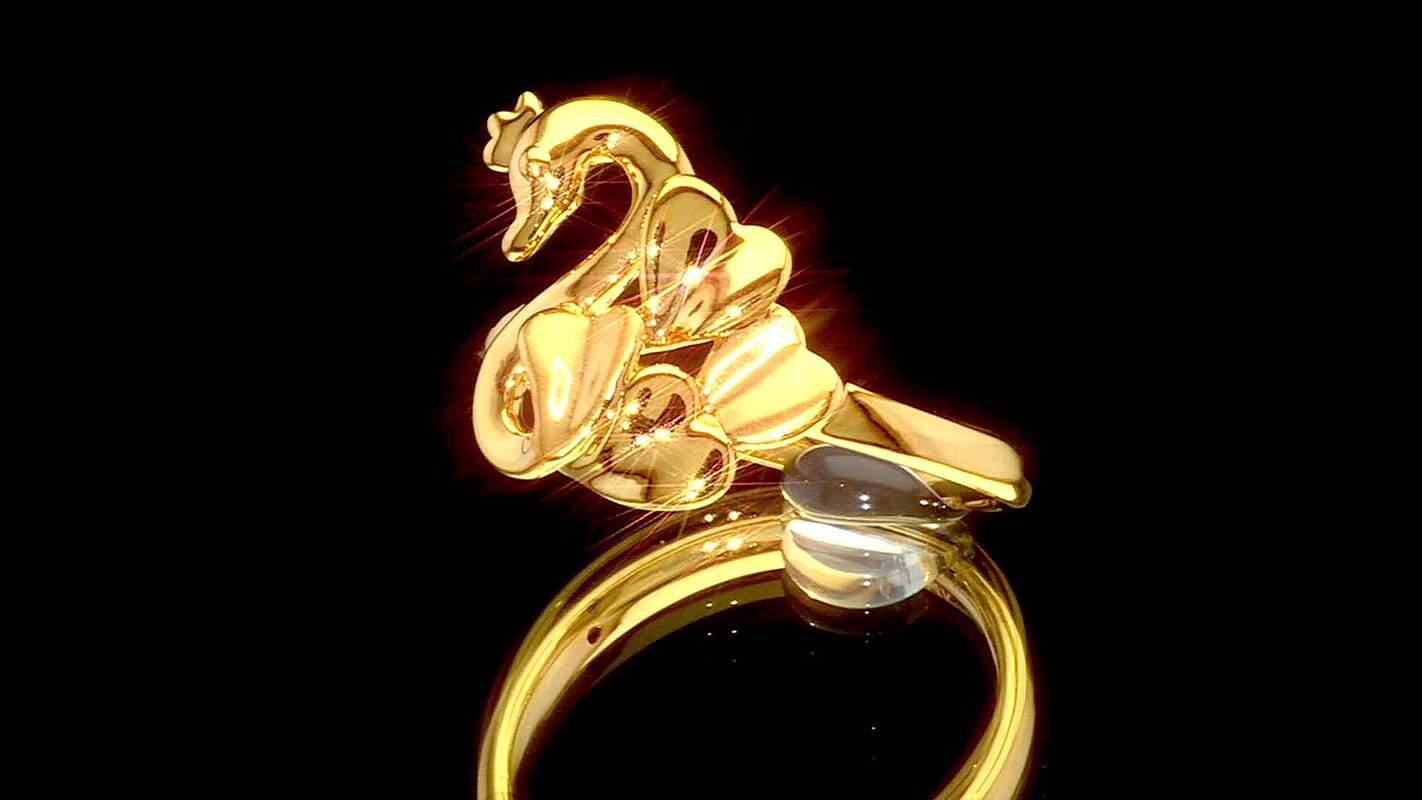 24K Yellow Gold 5D Swan with Crown Ring (Size 6.0) (1.29 g)
