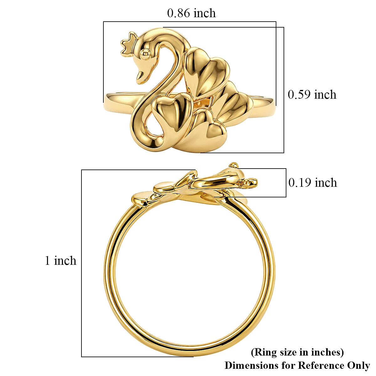 5D Swan with Crown Ring in 24K Yellow Gold (Size 7.0) 1.29 Grams