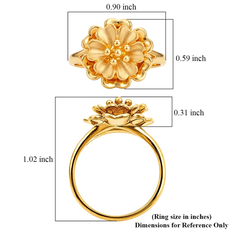 5D Flower Ring in 24K Yellow Gold (Size 7.0) 1.15 Grams