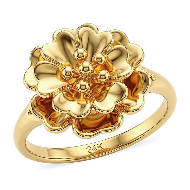 5D Flower Ring in 24K Yellow Gold (Size 8.0) 1.15 Grams