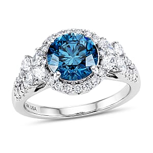 Luxuriant Lab Grown Blue Diamond IR and Lab Grown Diamond EF VS 2.75 ctw Ring in Rhodium Over Sterling Silver (Size 10.0)