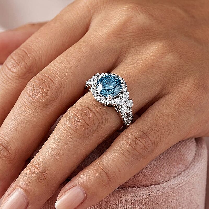 Luxuriant Lab Grown Blue Diamond IR and Lab Grown Diamond EF VS 2.75 ctw Ring in Rhodium Over Sterling Silver (Size 5.5)