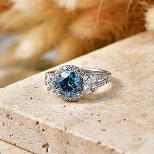 Luxuriant Lab Grown Blue Diamond IR and Lab Grown Diamond SI 2.75 ctw Ring in Rhodium Over Sterling Silver (Size 7.0)