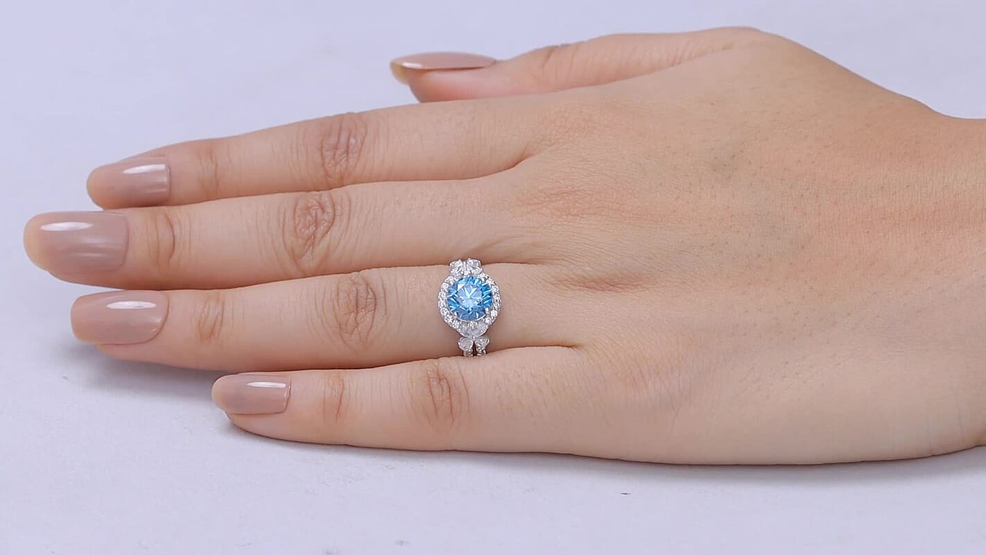 Luxuriant Lab Grown Blue Diamond (IR) and Lab Grown Diamond (SI) Ring in Rhodium Over Sterling Silver (Size 10.0) 2.75 ctw