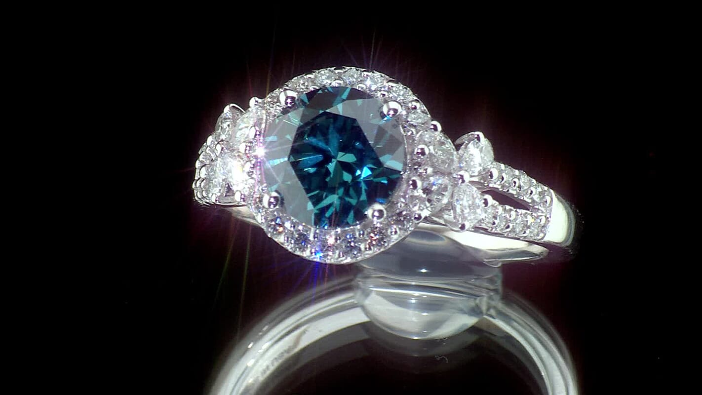 Luxuriant Lab Grown Blue Diamond (IR) and Lab Grown Diamond (SI) Ring in Rhodium Over Sterling Silver (Size 10.0) 2.75 ctw