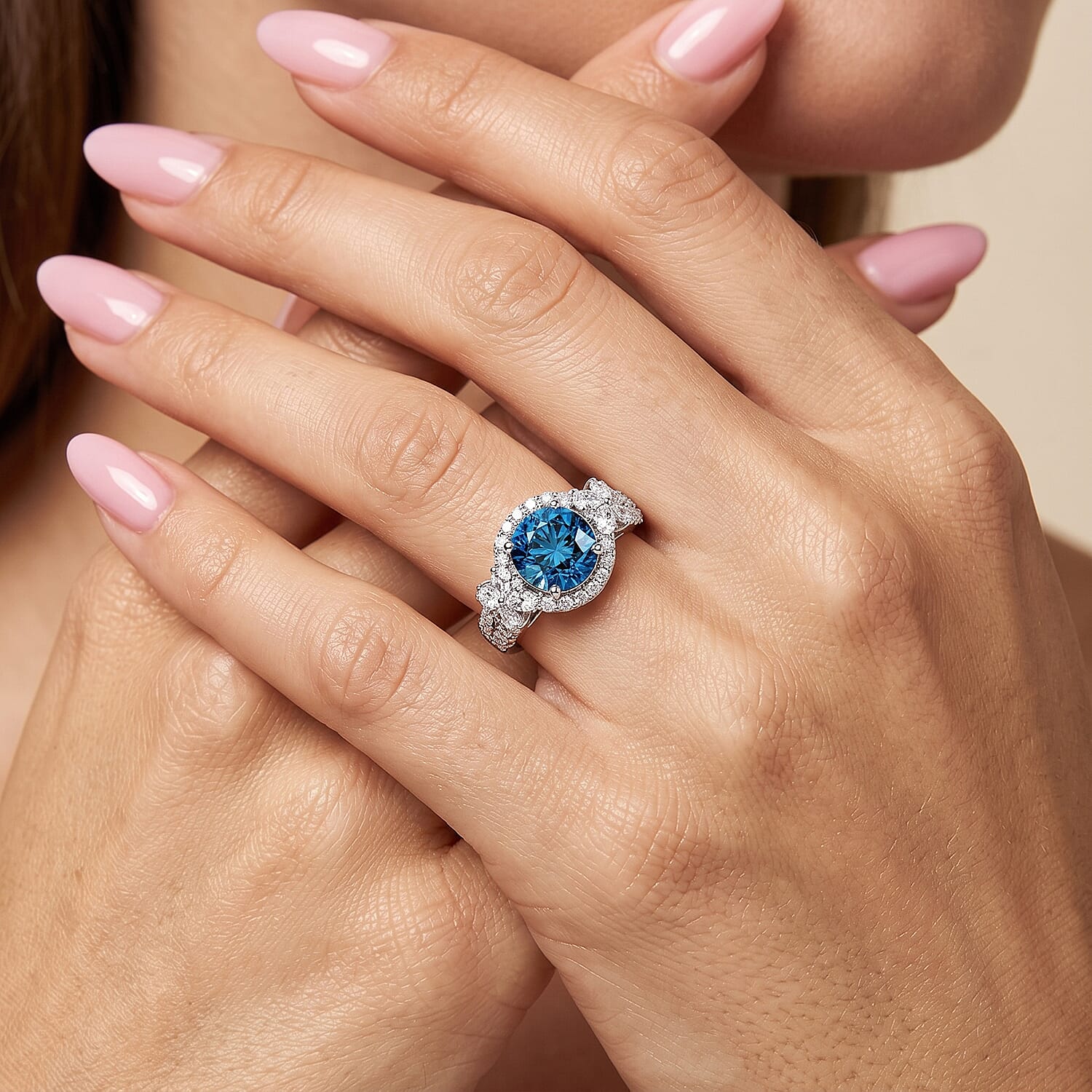 Luxuriant Lab Grown Blue Diamond IR and Lab Grown Diamond SI 2.75 ctw Ring in Rhodium Over Sterling Silver (Size 9.0)