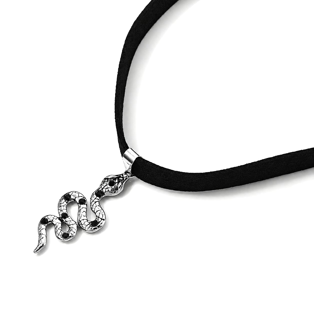 Austrian Black Crystal Chocker Serpent Pendant Necklace in ION Plated Black Stainless Steel 16-20 Inches