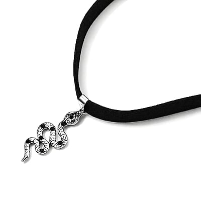 Austrian Black Crystal Chocker Serpent Pendant Necklace in ION Plated Black Stainless Steel 16-20 Inches