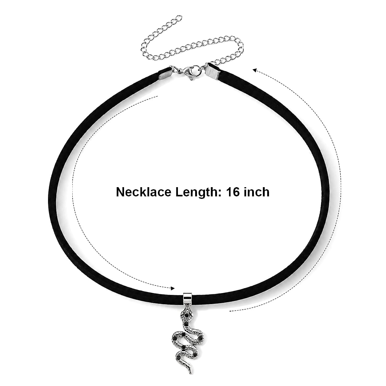 Austrian Black Crystal Chocker Serpent Pendant Necklace in ION Plated Black Stainless Steel 16-20 Inches