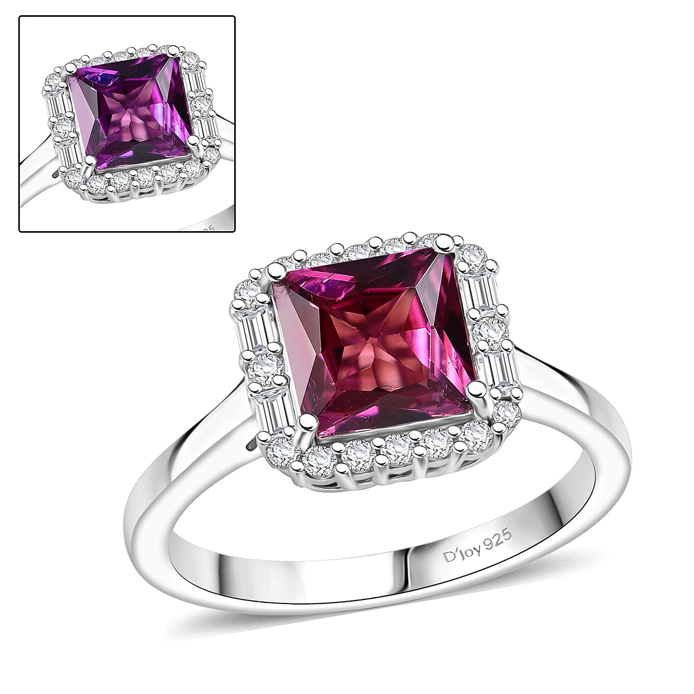 D'Joy Premium Usambara Color Change Garnet and Moissanite 2.24 ctw Ring in Rhodium Over Sterling Silver