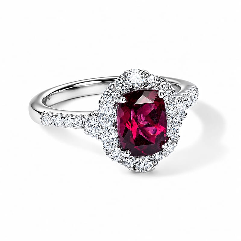 D'Joy Premium Usambara Color Change Garnet, Moissanite Ring in Rhodium Over Sterling Silver (Size 5.5) 2.40 ctw