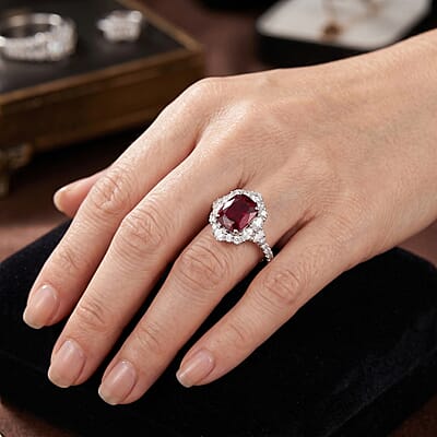 D'Joy Premium Usambara Color Change Garnet, Moissanite Ring in Rhodium Over Sterling Silver (Size 5.5) 2.40 ctw