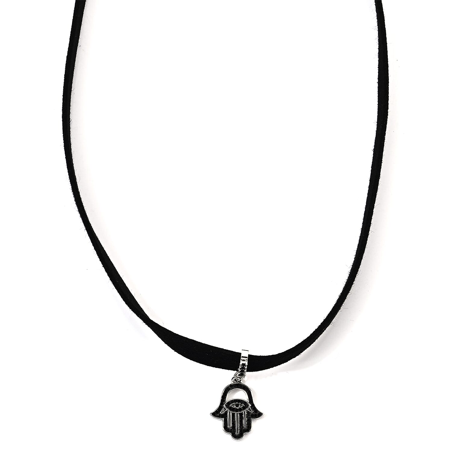 Austrian Black Crystal Chocker Hand Pendant Necklace in ION Plated Black Stainless Steel 16-20 Inches
