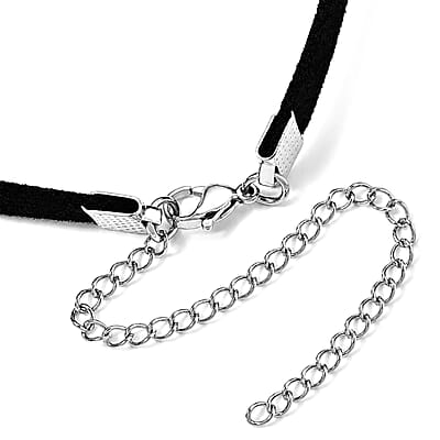 Austrian Black Crystal Chocker Hand Pendant Necklace in ION Plated Black Stainless Steel 16-20 Inches