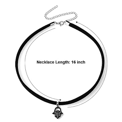 Austrian Black Crystal Chocker Hand Pendant Necklace in ION Plated Black Stainless Steel 16-20 Inches