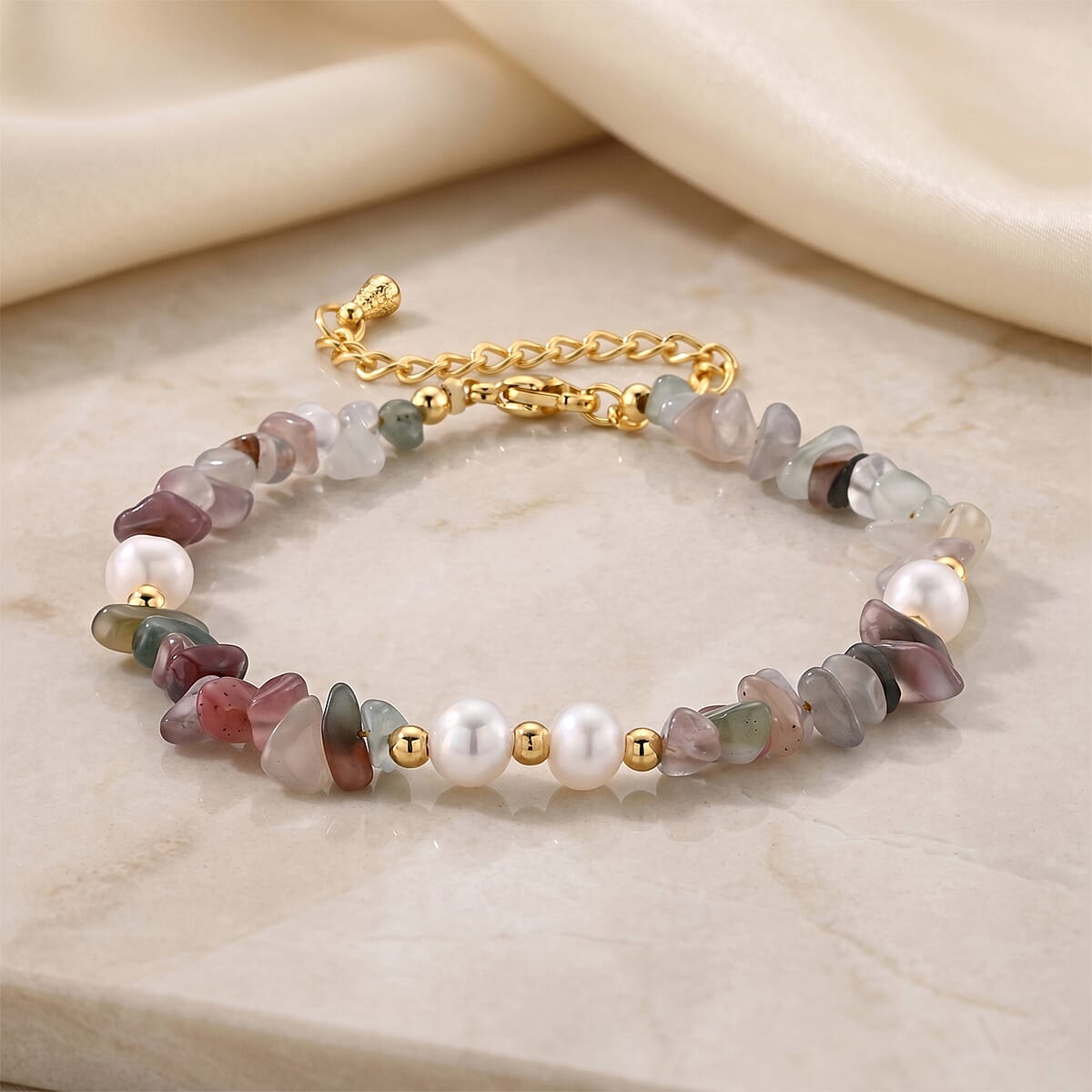 Multi Gemstone 25.00 ctw Beaded Bracelet in Goldtone (6.50-8.50In) image number 1