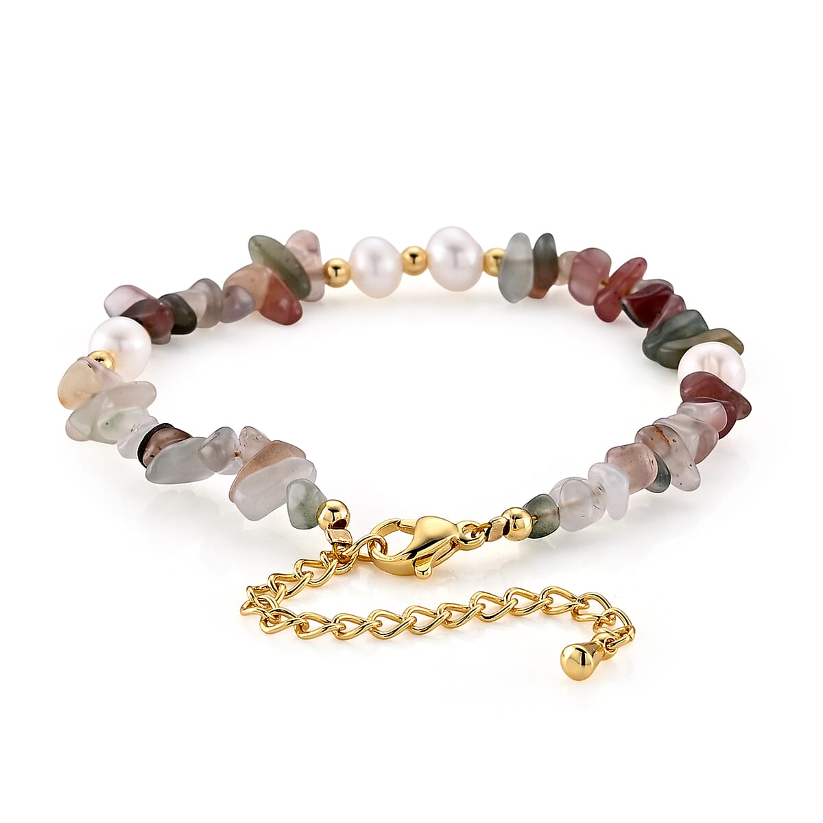 Multi Gemstone 25.00 ctw Beaded Bracelet in Goldtone (6.50-8.50In) image number 2