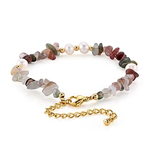 Multi Gemstone 25.00 ctw Beaded Bracelet in Goldtone (6.50-8.50In)