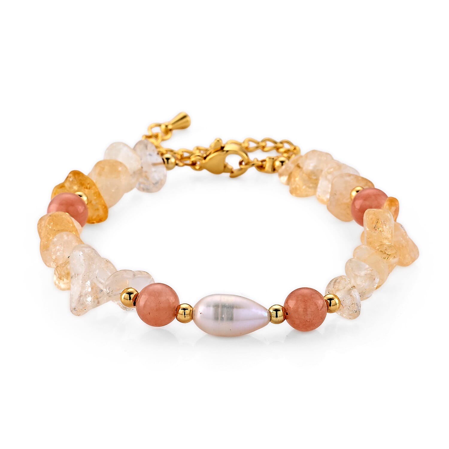 Multi Gemstone Beaded Bracelet in Goldtone (6.50-8.50In)