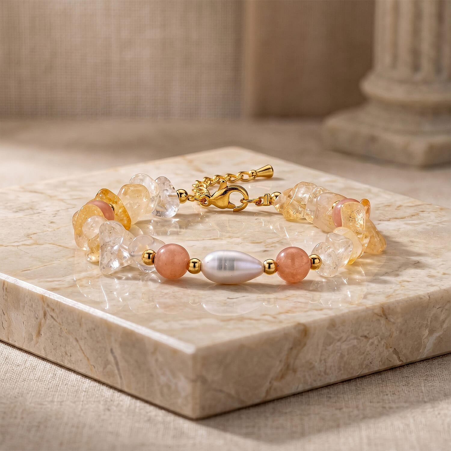 Multi Gemstone Beaded Bracelet in Goldtone (6.50-8.50In)