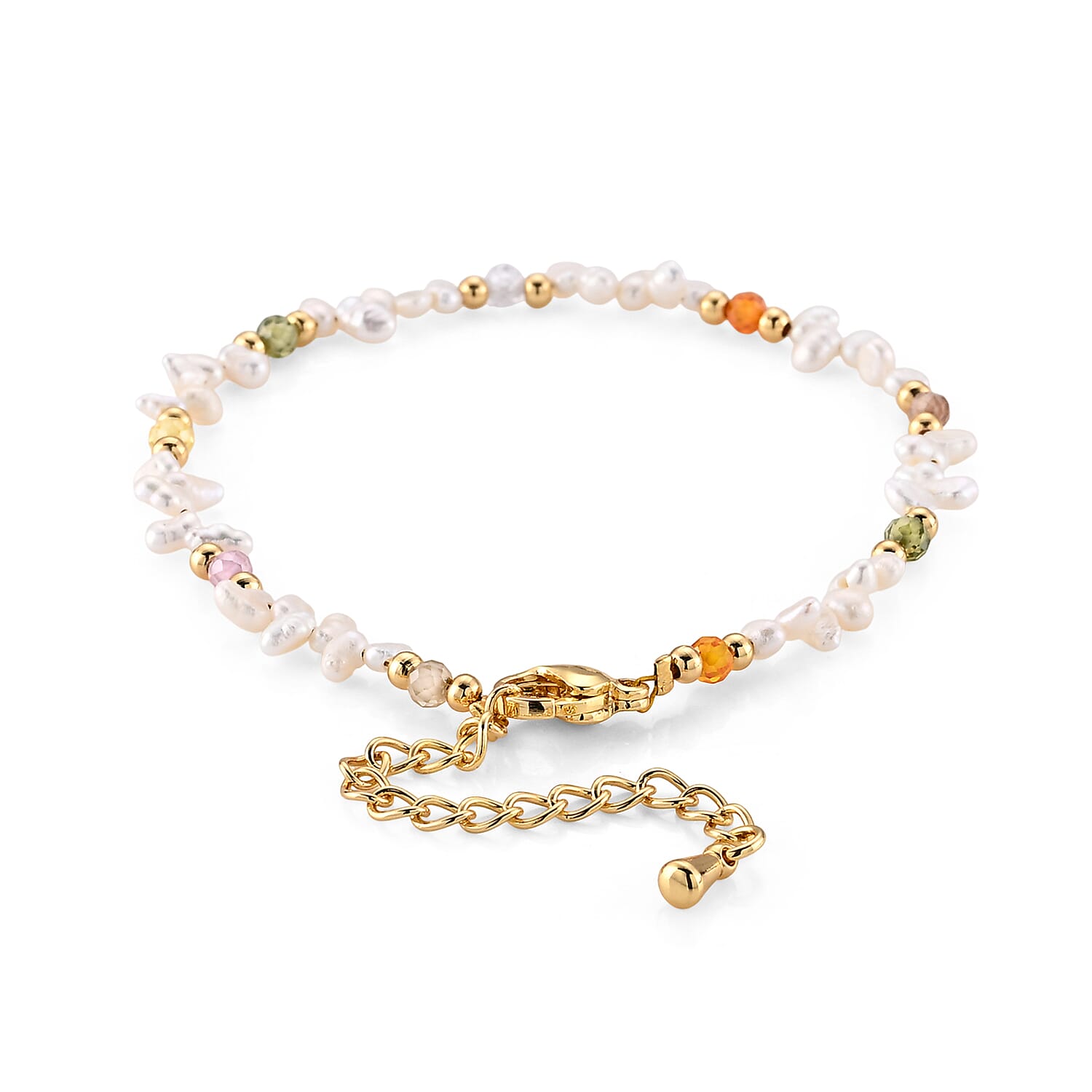 Multi Gemstone 18.00 ctw Beaded Bracelet in Goldtone (6.50-8.50In)