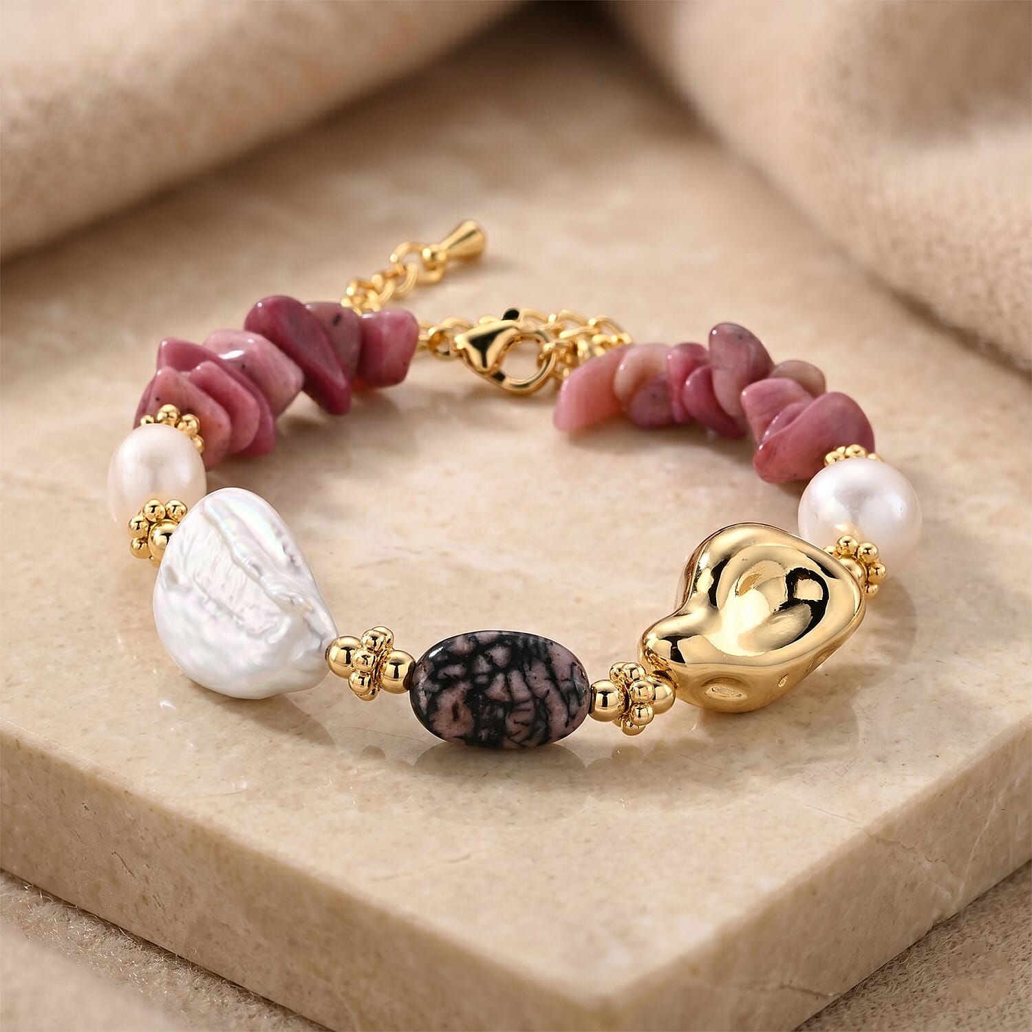 Multi Gemstone 35.00 ctw Beaded Bracelet in Goldtone (6.50-8.50In)