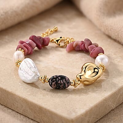 Multi Gemstone 35.00 ctw Beaded Bracelet in Goldtone (6.50-8.50In)