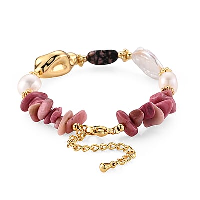 Multi Gemstone 35.00 ctw Beaded Bracelet in Goldtone (6.50-8.50In)