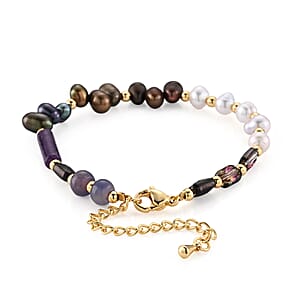 Multi Gemstone 35.00 ctw Beaded Bracelet in Goldtone (6.50-8.50In)