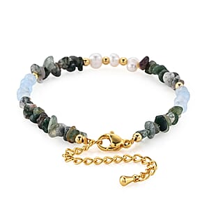 Multi Gemstone 38.00 ctw Beaded Bracelet in Goldtone (6.50-8.50In)