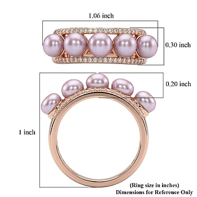 EverTrue Pink Freshwater Pearl and White Zircon 0.40 ctw Pearl Rhythm Ring in 18K RG Plated (Size 5.0)