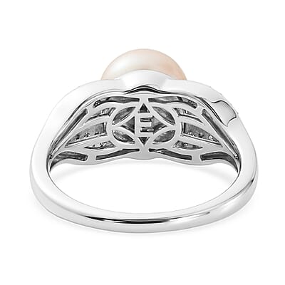 EverTrue Pink Freshwater Pearl and White Zircon 0.35 ctw Embrace Ring in Platinum Bond (Size 5.0)