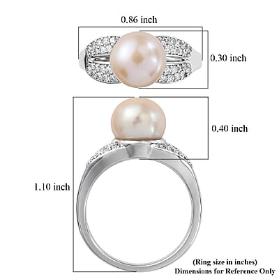 EverTrue Pink Freshwater Pearl and White Zircon 0.35 ctw Embrace Ring in Platinum Bond (Size 5.0)
