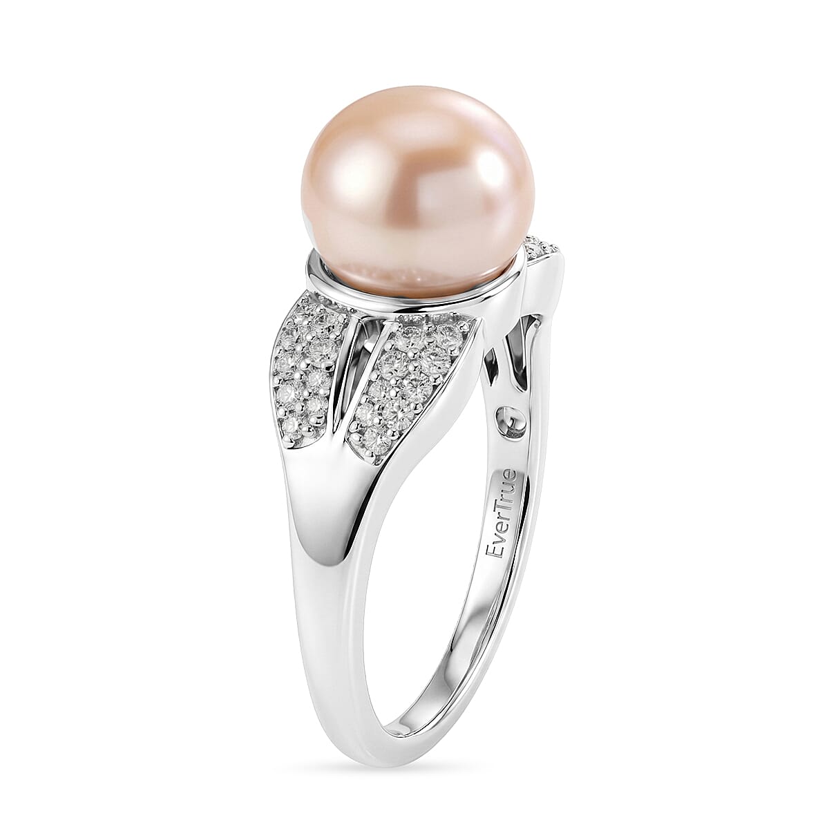 EverTrue Pink Freshwater Pearl and White Zircon 0.35 ctw Ring in Platinum Bond (Size 7.0) image number 3