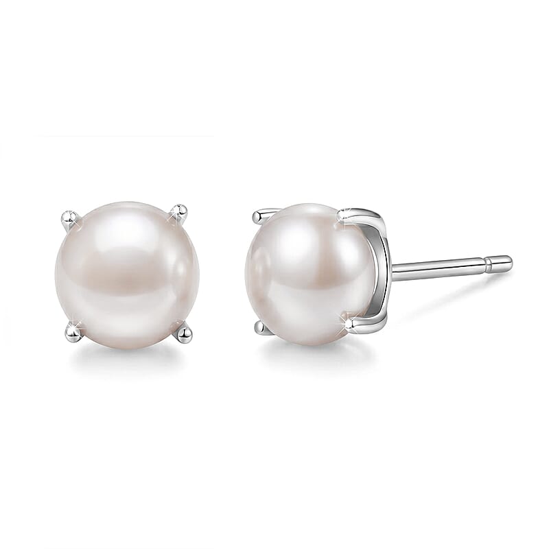 EverTrue Pink Freshwater Pearl Stud Earrings in Stainless Steel