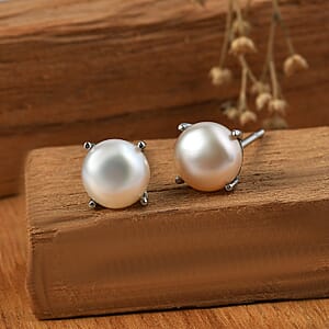 EverTrue Pink Freshwater Pearl Stud Earrings in Stainless Steel