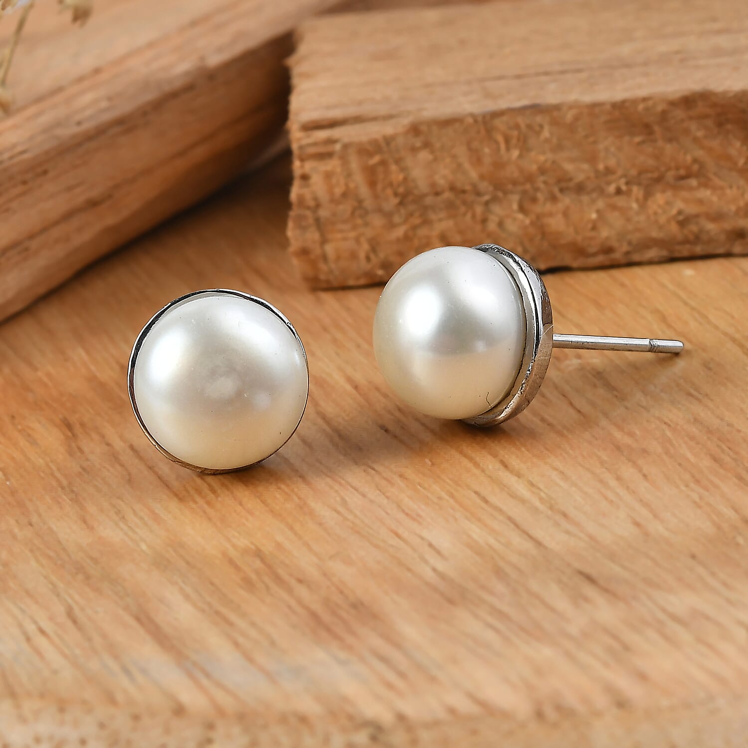 EverTrue Freshwater Pearl Stud Earrings in Stainless Steel
