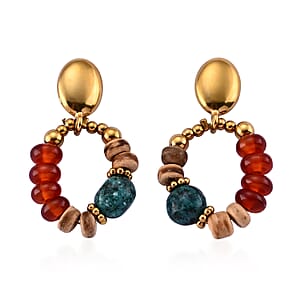 Multi Gemstone 12.00 ctw Beaded Earrings in ION Plated YG Stainless Steel