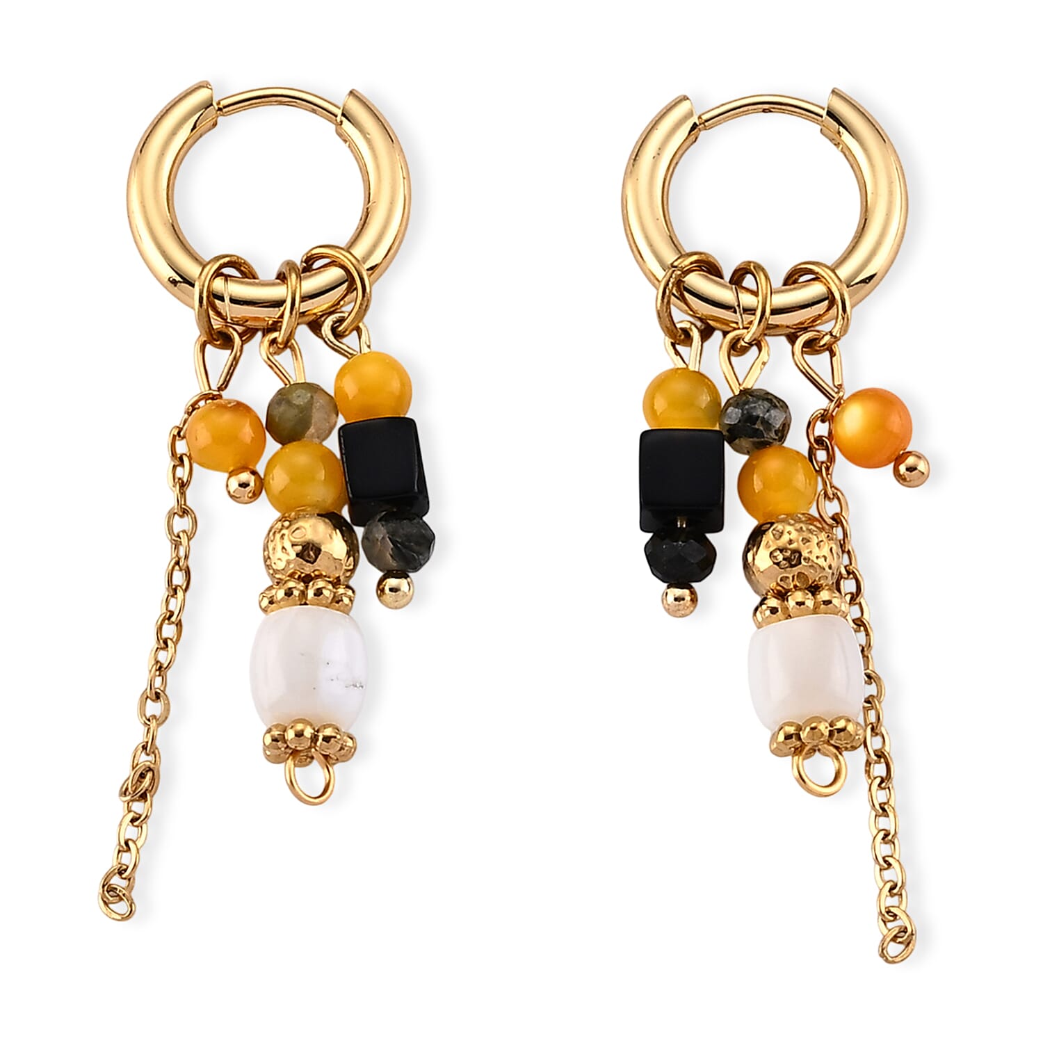 Natural Color Shell and Agate 5.00 ctw Beaded Earrings in ION Plated YG Stainless Steel