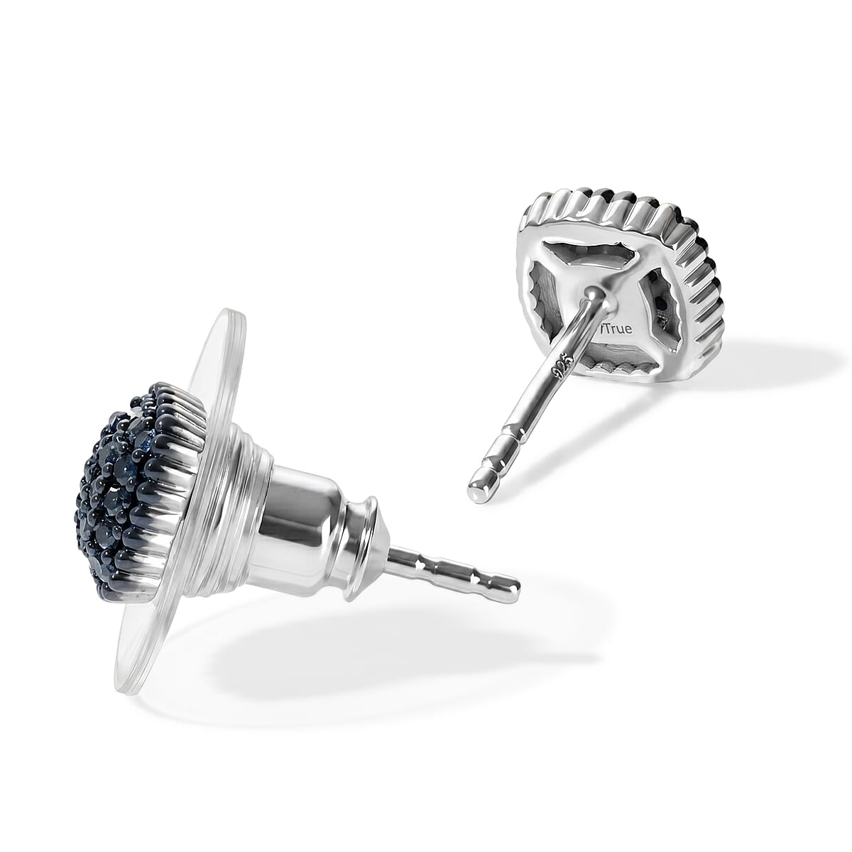 EverTrue Blue Diamond 0.20 ctw Sunburst Studs Earrings in Platinum Bond image number 2