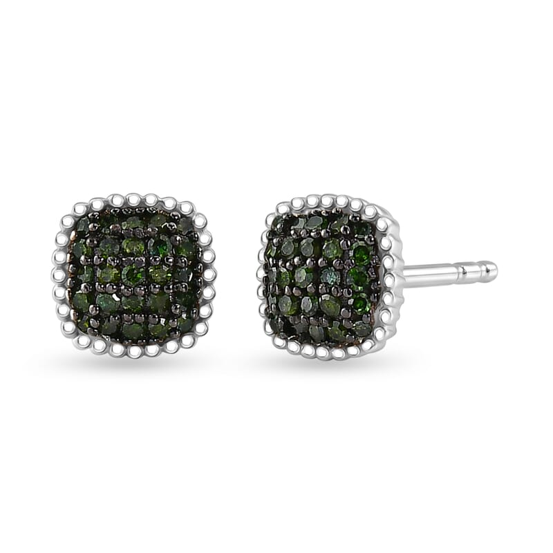EverTrue Green Diamond (IR) 0.20 ctw Sunburst Studs Earrings in Platinum Bond