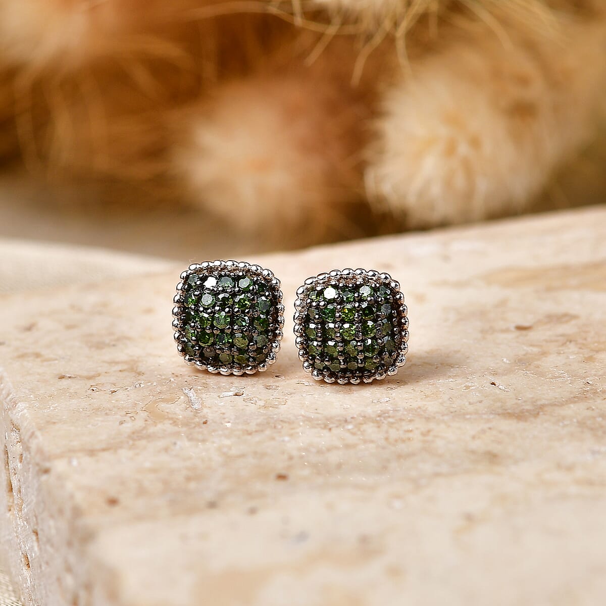 EverTrue Green Diamond (IR) 0.20 ctw Sunburst Studs Earrings in Platinum Bond image number 1