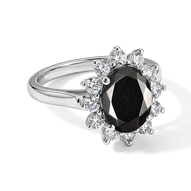 D'Joy Shungite and White Zircon 2.20 ctw Ring in Rhodium Over Sterling Silver (Size 9.0)