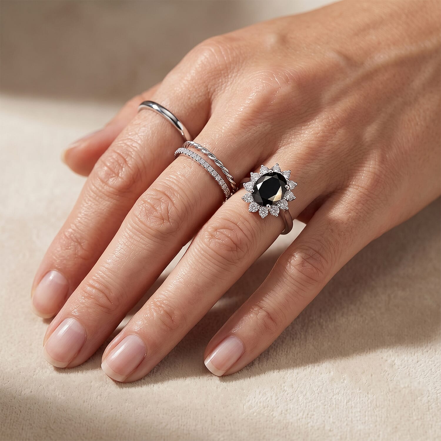 D'Joy Shungite and White Zircon 2.20 ctw Ring in Rhodium Over Sterling Silver (Size 9.0)