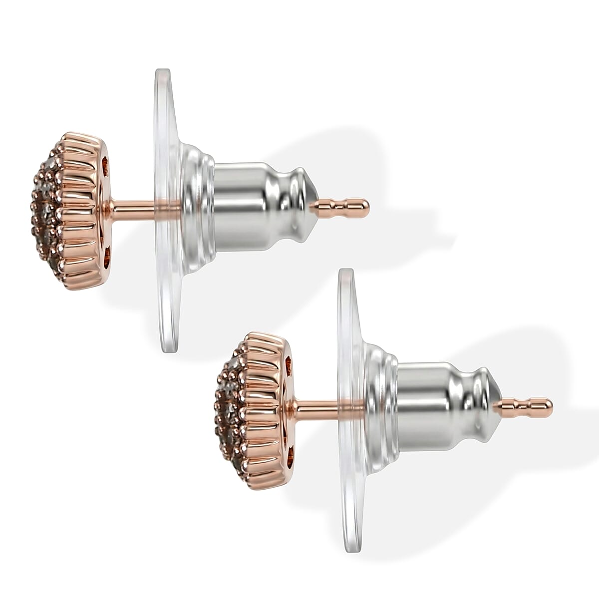 EverTrue Natural Champagne Diamond 0.20 ctw Sunburst Studs Earrings in 18K RG Plated image number 2
