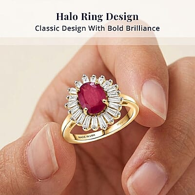 D'Joy Premium Niassa Ruby (FF) and Moissanite 2.60 ctw Royal Starburst Ring in 18K Vermeil Yellow Gold Over Sterling Silver (Size 6.0)